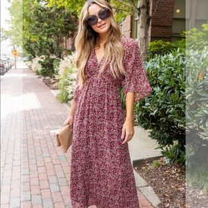 Burgundy floral maxi dress